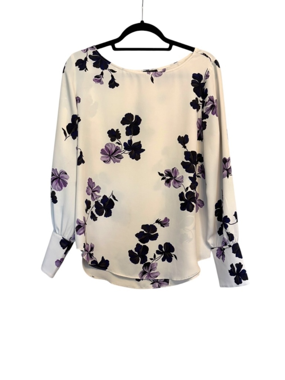 Ann Taylor Floral Blouse Women’s Medium Ivory Purple Long SleeveTop